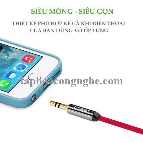 Ugreen 10797 0.5M Đỏ Cáp âm thanh 2 đầu 3.5mm dương chữ L dây dẹt AV119 30010797